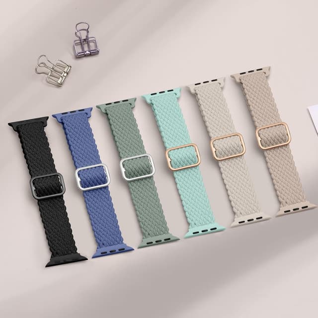 Detalle de CeMiKa braided stretch elastic Apple Watch strap (Green) compatible with 42mm/41mm/40mm/38mm