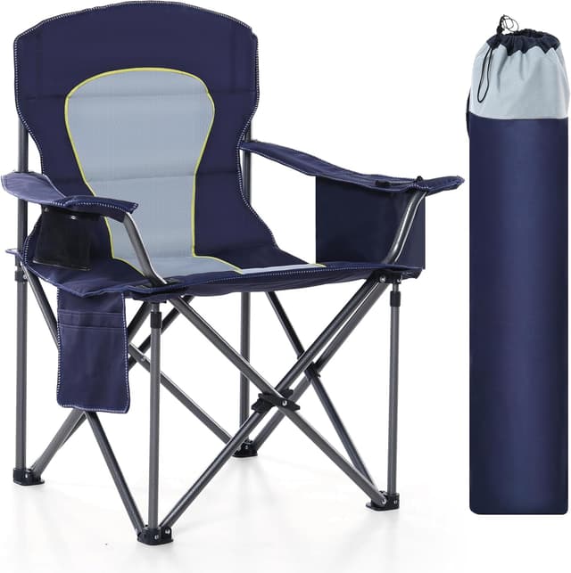 Detalle de HIGH POINT SPORTS sedia pieghevole da campeggio con portabicchieri (fino a 200 kg) blu/grigio