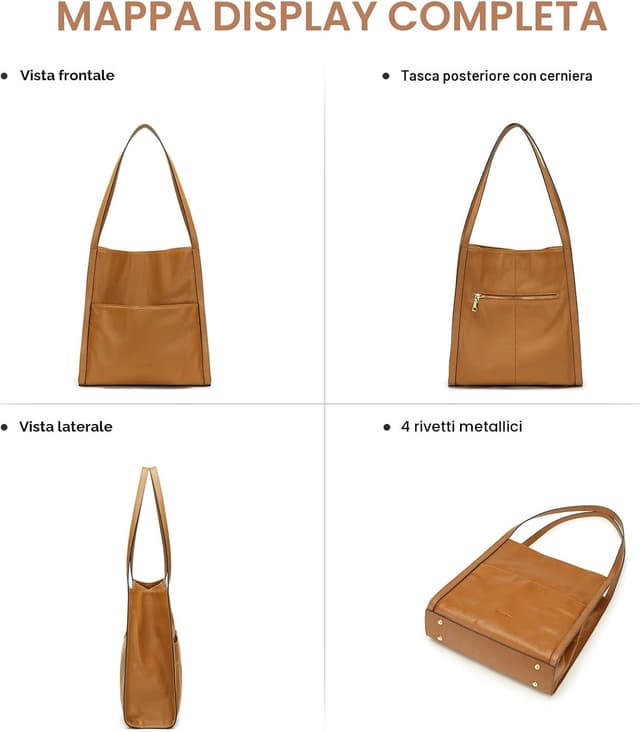 Detalle de Kattee Borsa a tracolla da donna in pelle martellata marrone classico