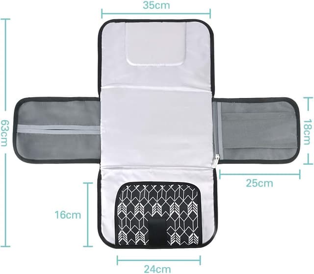 Detalle de Lekebaby Portable Nappy Changing Mat (Black) with Wipe-Pocket & Head Cushion