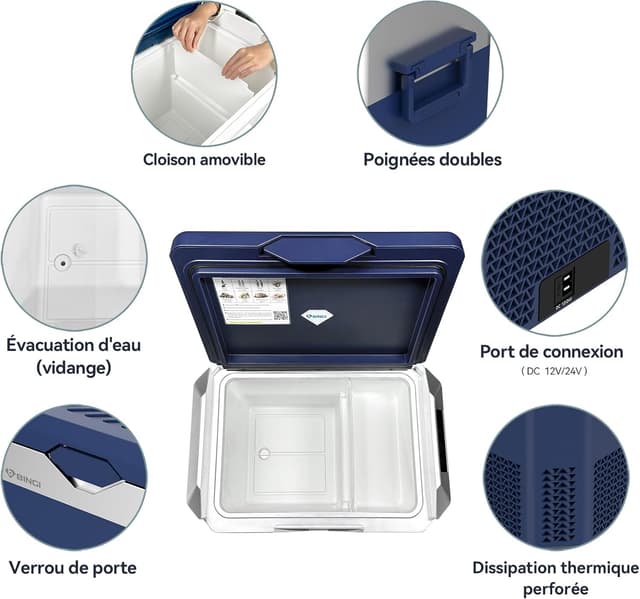 Detalle de BINGI Frigorifero Portatile 30L con compressore -18°C a +15°C, 12V/24V/220V per camper e viaggi