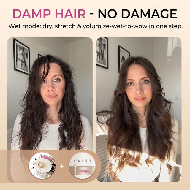 Detalle de GOMYTH Upgraded 5-in-1 Blow Dryer Brush with Heated Comb (70mm) for Wet & Dry Styling