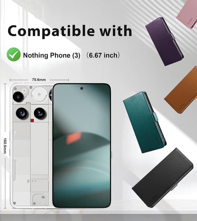 Detalle de Yunubeyii Handyhülle für Nothing Phone (3) – RFID-Blocker, Kartenhülle mit Magnetverschluss, Klapphülle mit Ständer (lila)