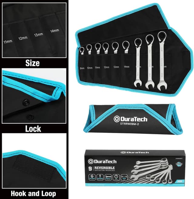 Thumbnail 4 de DURATECH ensemble de clés mixtes réversibles à cliquet 9 pièces