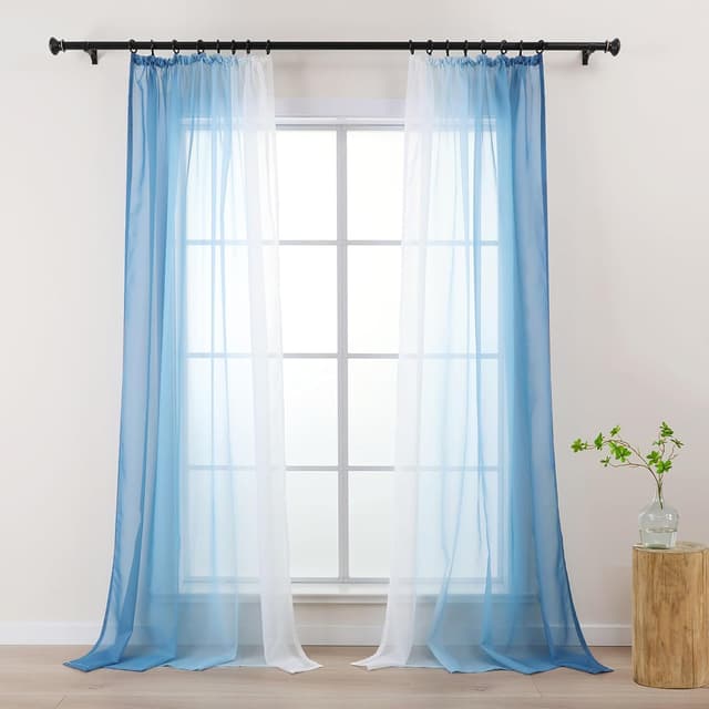 Detalle de L.Z.E Blue White Voile Curtains 57 Inch Drop
