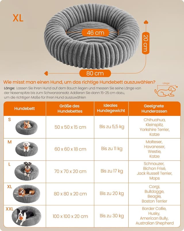 Detalle 2 de Feandrea Hundebett großes Donut-Katzenbett 80 cm Ø