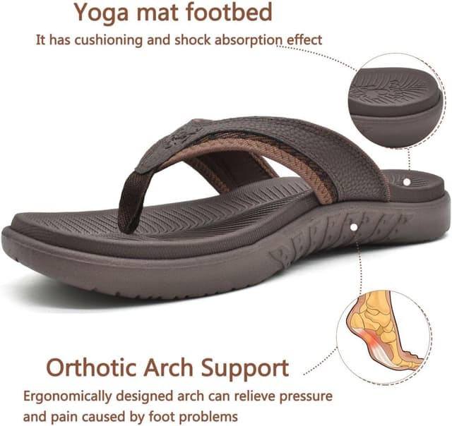 Detalle de KuaiLu Men’s Sport Thong Flip Flops with Arch Support for Plantar Fasciitis (Plantar-friendly cushioning, size 6.5–12)
