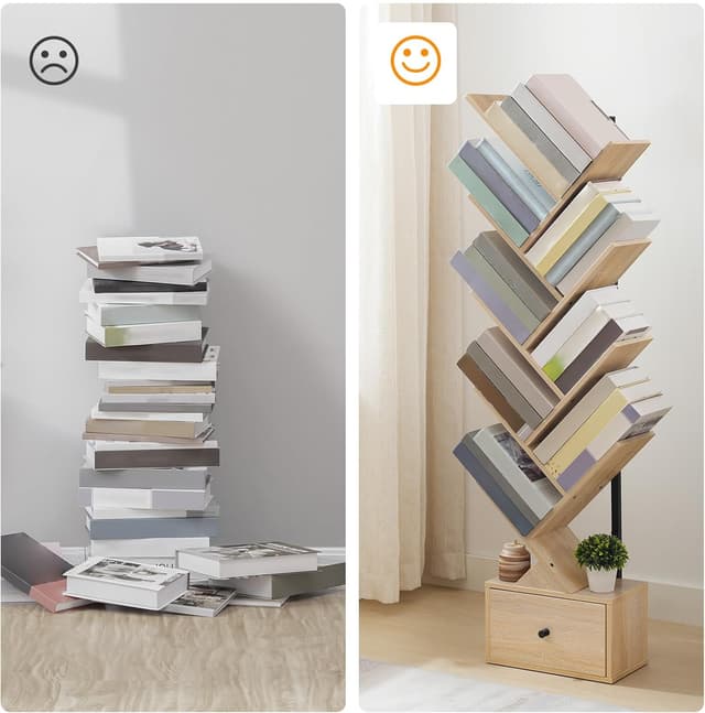 Thumbnail 6 de HOOBRO Scaffale a forma di albero EBN18SJ01G1, libreria vintage a 9 livelli con cassetto