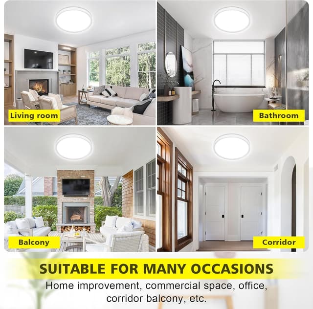 Detalle 2 de Befurglor 24W LED Ceiling Light 2 Pack (5000K Daylight White, 2200LM) – IP44 flush mount