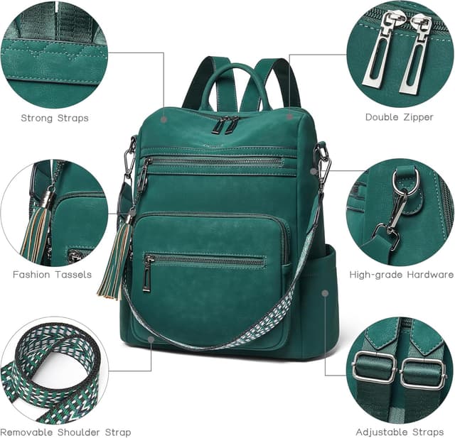 Detalle de Shrrie Backpack Purse for Women – Convertible faux leather travel backpack bag