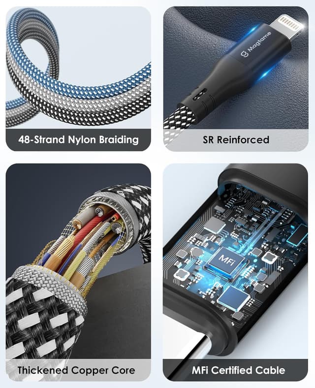 Detalle 2 de Magtame Magnetic Coiled USB-C to Lightning Cable (1.5m) – MFi Certified braided iPhone charging lead, Black