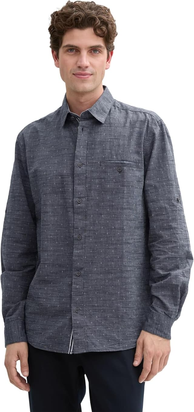 Detalle de Tom Tailor 1045075 camicia da uomo a maniche lunghe (confezione singola)