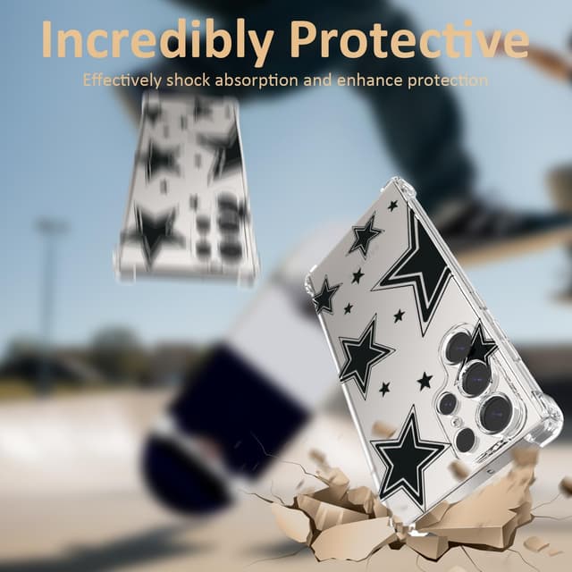 Detalle de CAROKI Clear Case for Samsung S25 Ultra – shockproof transparent TPU bumper cover with star pattern
