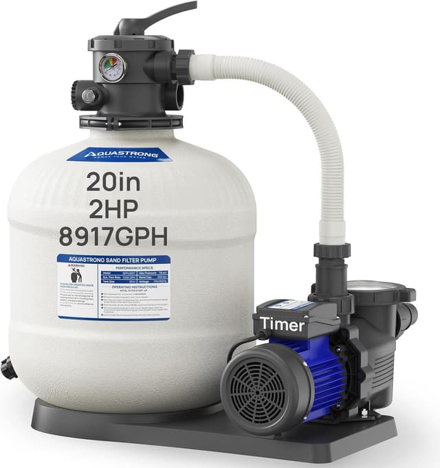 Detalle de AQUASTRONG Sand Filter Pump for Above Ground Pools with 24-Hour Timer & 6-Way Valve (Up to 38,000 gal)