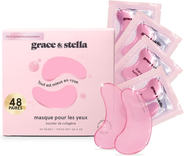 Detalle de Grace & Stella Masque Yeux Primé : patchs anti-cernes en gel (48 paires) rose, vegan et cruelty-free