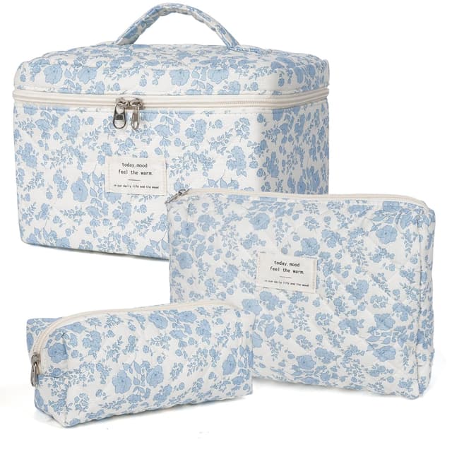 Detalle de Quilted Floral Makeup Bag Set, 3-Piece