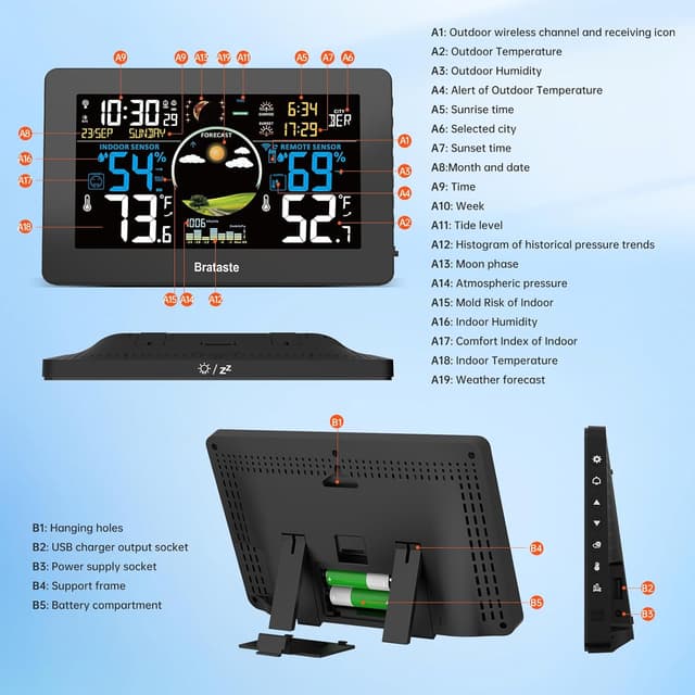 Thumbnail 6 de Weather Station Wireless Indoor Outdoor 7.5'' Display 🌤