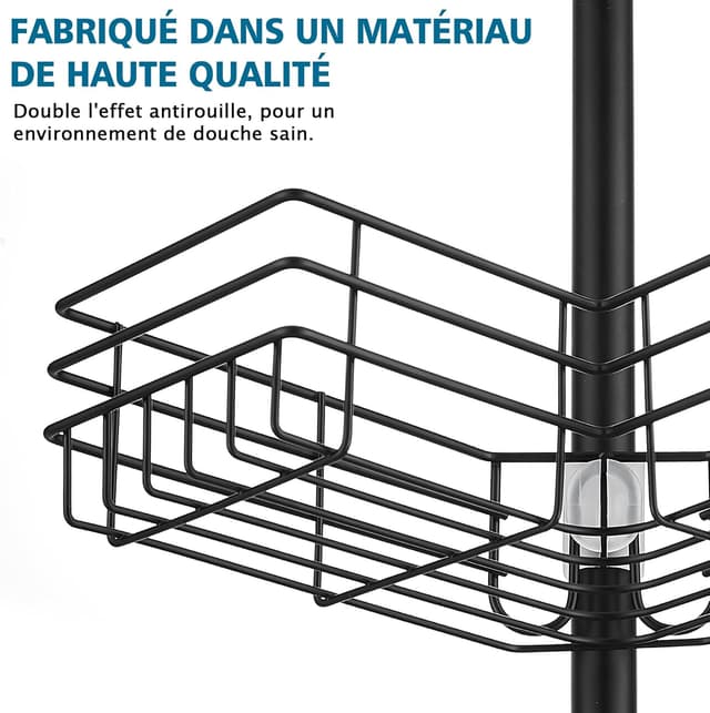 Detalle 2 de FIISAYL étagère de douche télescopique sans perçage en acier inoxydable (4 plateaux) réglable 85–325 cm – Noir