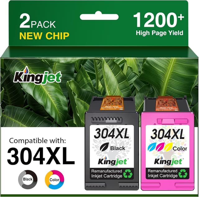 Detalle de KINGJET 304XL Combo Pack (304 XL) Ink Cartridges for HP 304 — Black & Colour Replacement