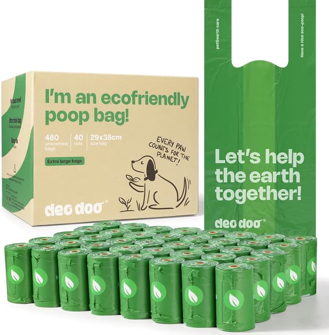 Detalle de Dog Poo Bags Biodegradable Large Poop Bags with Tie Handle, Leak-Proof (480 Bags) Green