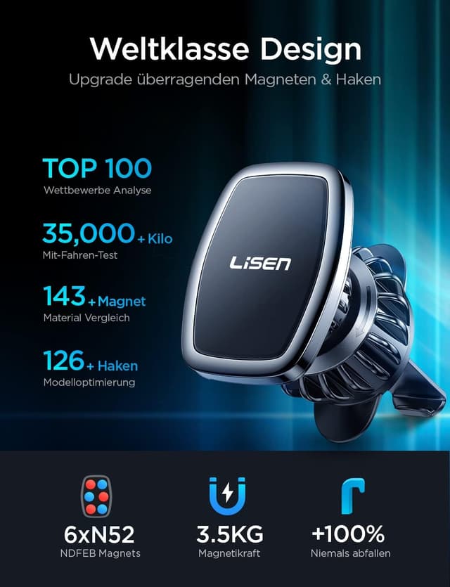 Thumbnail 1 de LISEN Handyhalterung Auto 6 Magneten