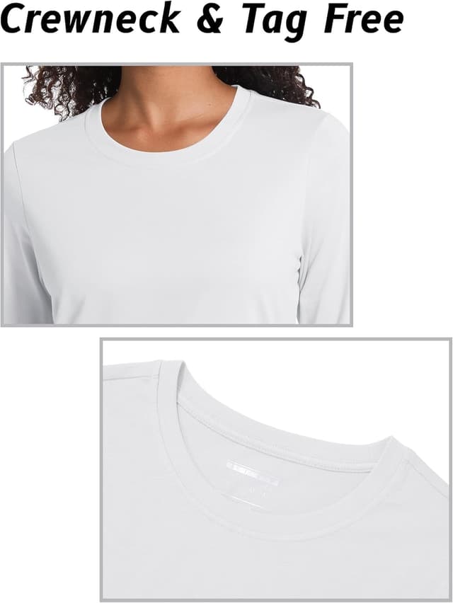 Detalle 2 de TACVASEN women’s long sleeve cotton T-shirt with crew neck, quick-dry and breathable fit