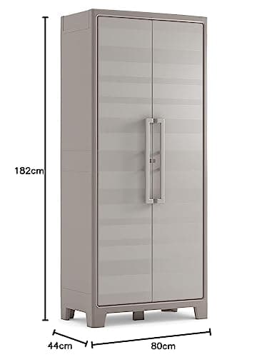 Detalle 1 de Keter Armario Gulliver escobero de resina beige (80 x 44 x 182 cm), 2 puertas y 8 baldas regulables