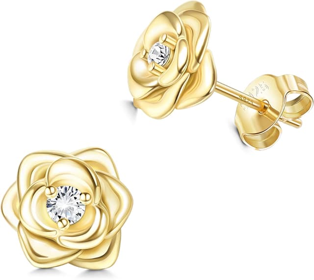 Detalle de JeweBella Kleine Rosen Ohrstecker aus Sterlingsilber 925 mit 5A+ Zirkonia