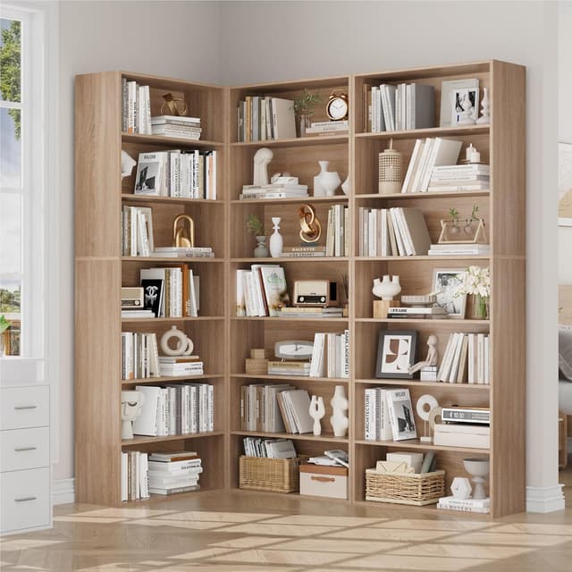 Detalle 1 de FirFurd bibliothèque étagère de rangement 7 niveaux (209,5 x 60 x 23,5 cm) chêne