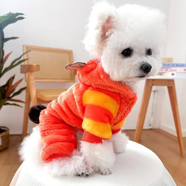 Detalle de AIHANCH Tiger Dog Costume Hoodie in Soft Coral Velvet (Winter Outfit for Small Dogs) – XL