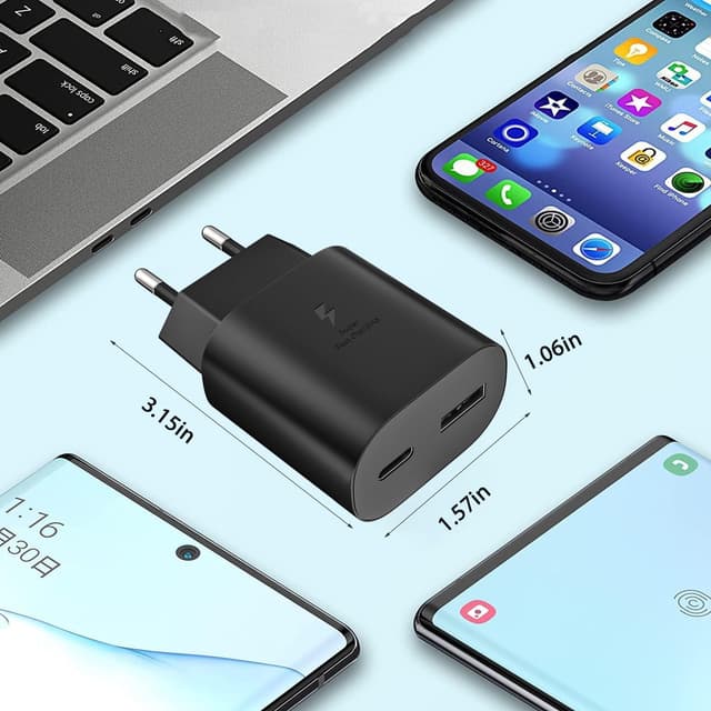 Detalle de Caricabatterie 25W USB-C + 15W USB-A con doppia porta per Samsung Galaxy S25/S24/S23 e altri smartphone USB-C