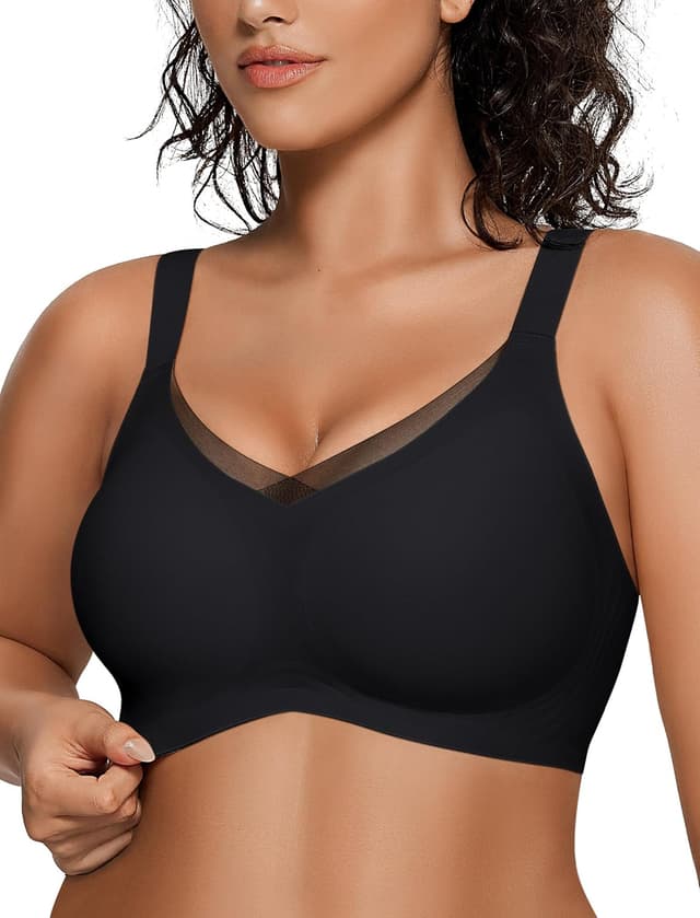 Detalle de OEAK Women’s Wireless Jelly Bras (V Mesh) Wireless Bralette T‑Shirt Bra with Removable Pads