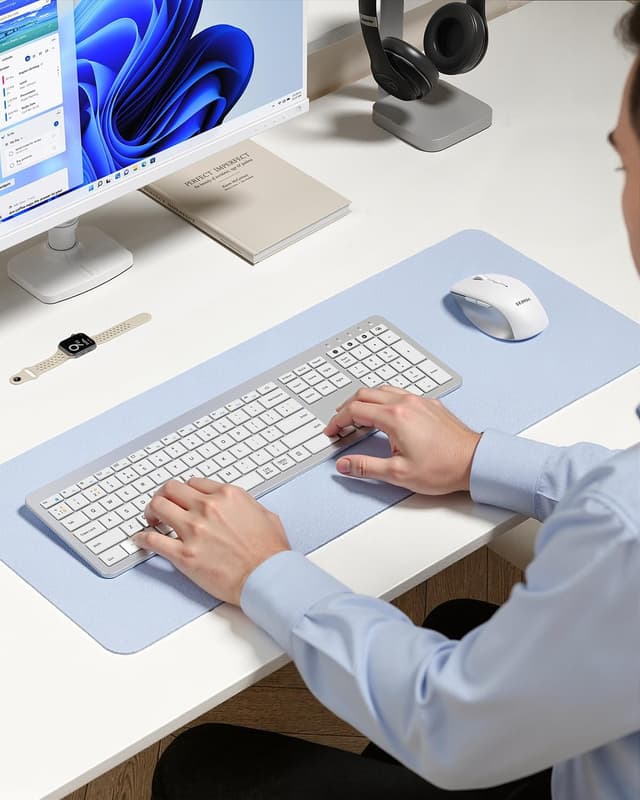 Detalle 2 de seenda COE300 dual Bluetooth + 2.4G wireless keyboard and mouse set (white & silver)