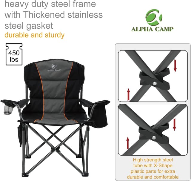 Thumbnail 4 de ALPHA CAMP Oversized Camping Folding Chair 450 lbs
