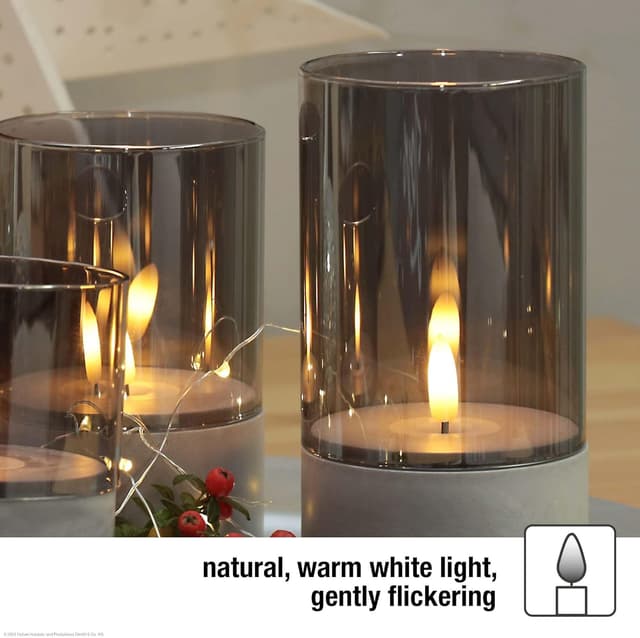 Detalle de Hellum candele LED con timer grigio, set da 3 (10/12,5/15 x 8 cm, HxØ) 151992