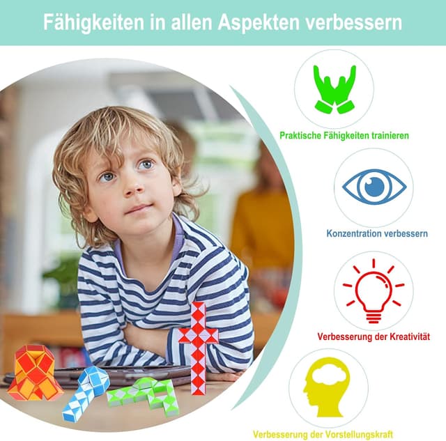 Detalle 1 de GOLDGE Magic Snake Mitgebsel Kindergeburtstag (15er Set, 36 Blöcke) – kleine Würfel als Gastgeschenk