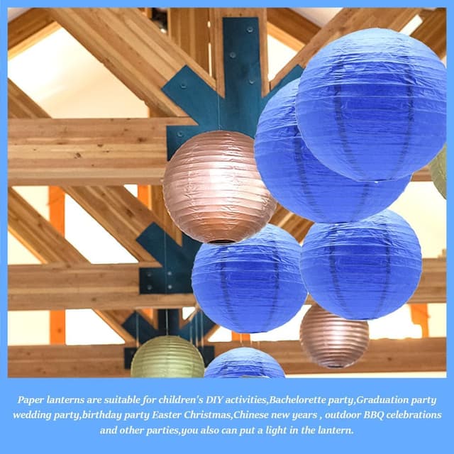 Detalle de 6er Set CEEYSEE Papierlaternen Saphirblau (rund, hängend, faltbar) – 30 cm