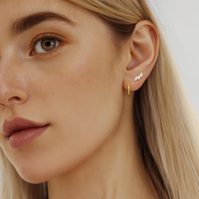 Detalle de 3 Paar Ohrringe Set aus Silber 925 mit 14K vergoldeten Kreolen & Anhänger