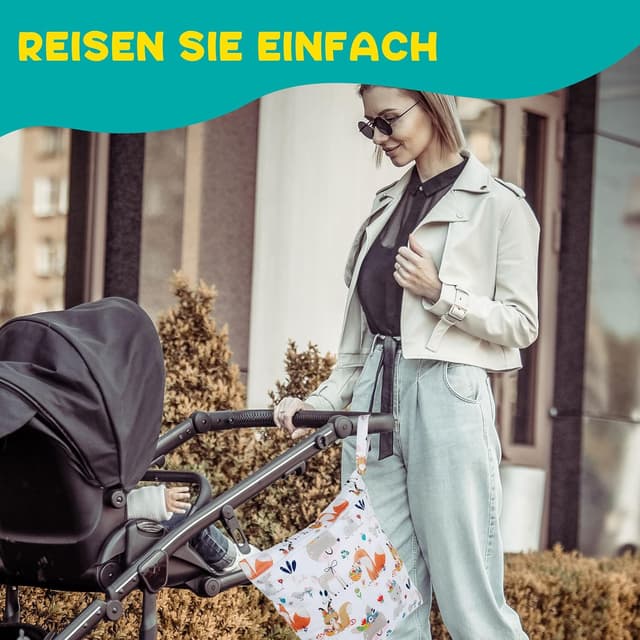 Detalle 2 de Loscarol 2er Set Wetbag (groß) für Kindergarten, Baby-Nappy-/Nassbeutel mit Doppelreißverschluss – Rabbit