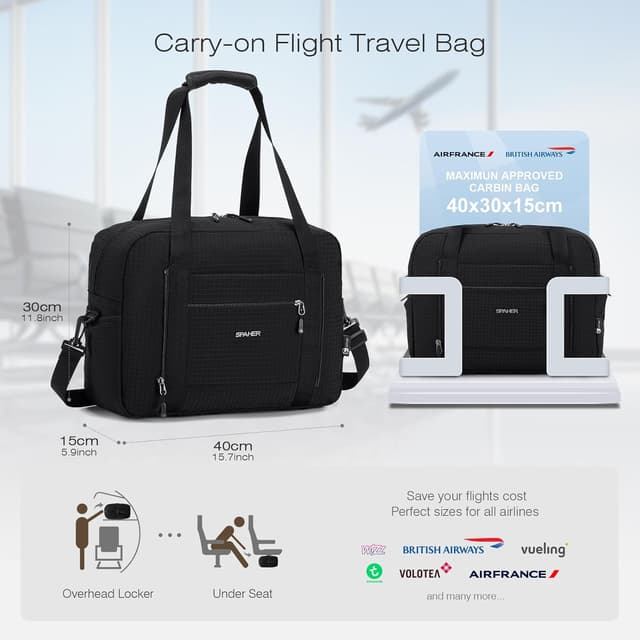 Detalle de SPAHER 2X Sac de voyage cabine avion 40x30x15 cm imperméable 20L, compartiments humide/sèche