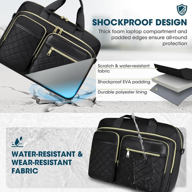 Detalle 2 de RAINSMORE Laptop Bag for Women (17.3 inch) – Large Briefcase, Messenger & Travel Case in Black