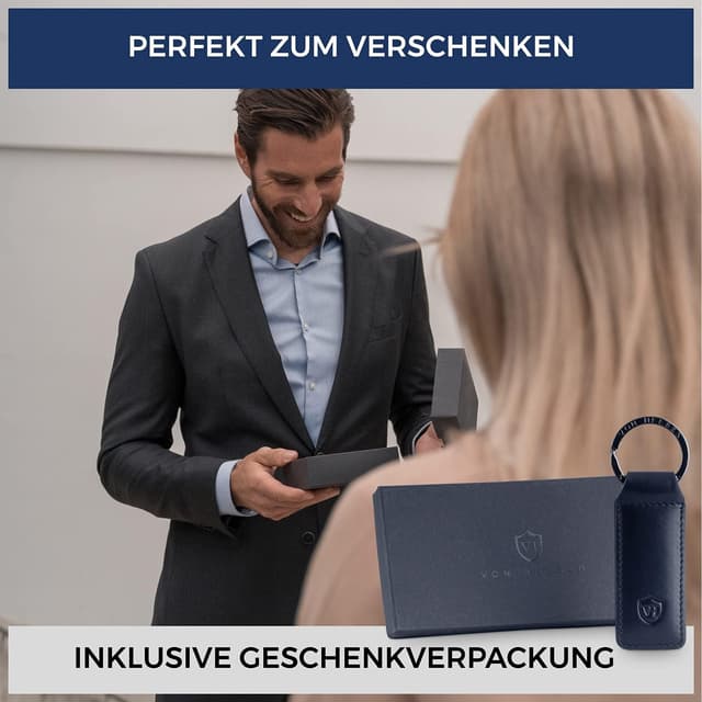 Detalle 2 de VON HEESEN® Leder-Schlüsselanhänger mit Geschenkbox und Schlüssel-Organizer (Rot)