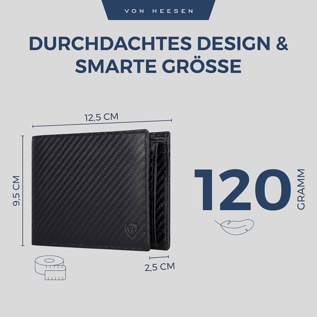Thumbnail 4 de VON HEESEN Geldbörse Herren RFID Schutz Carbon Schwarz Wallet