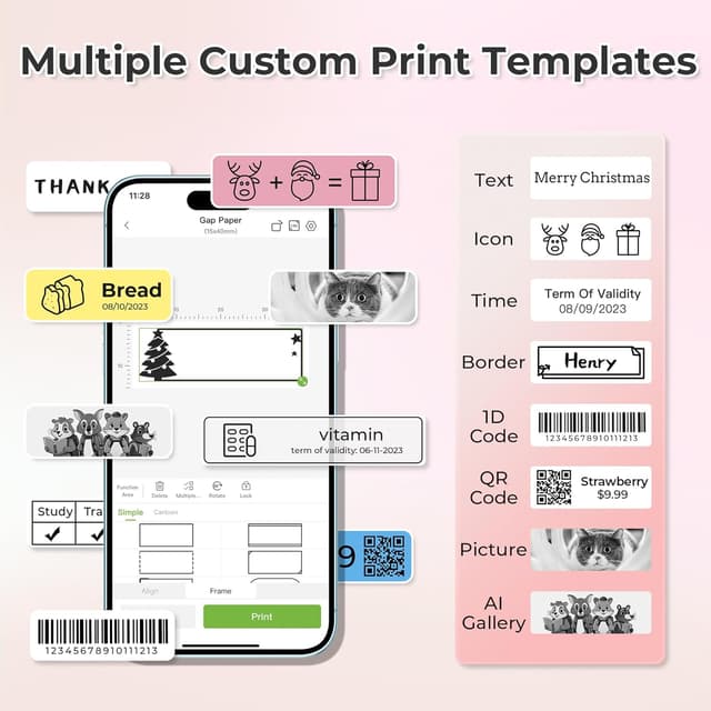 Detalle de Nelko P21 portable Bluetooth label printer with tape (pink) for phone-based stickers and organisation