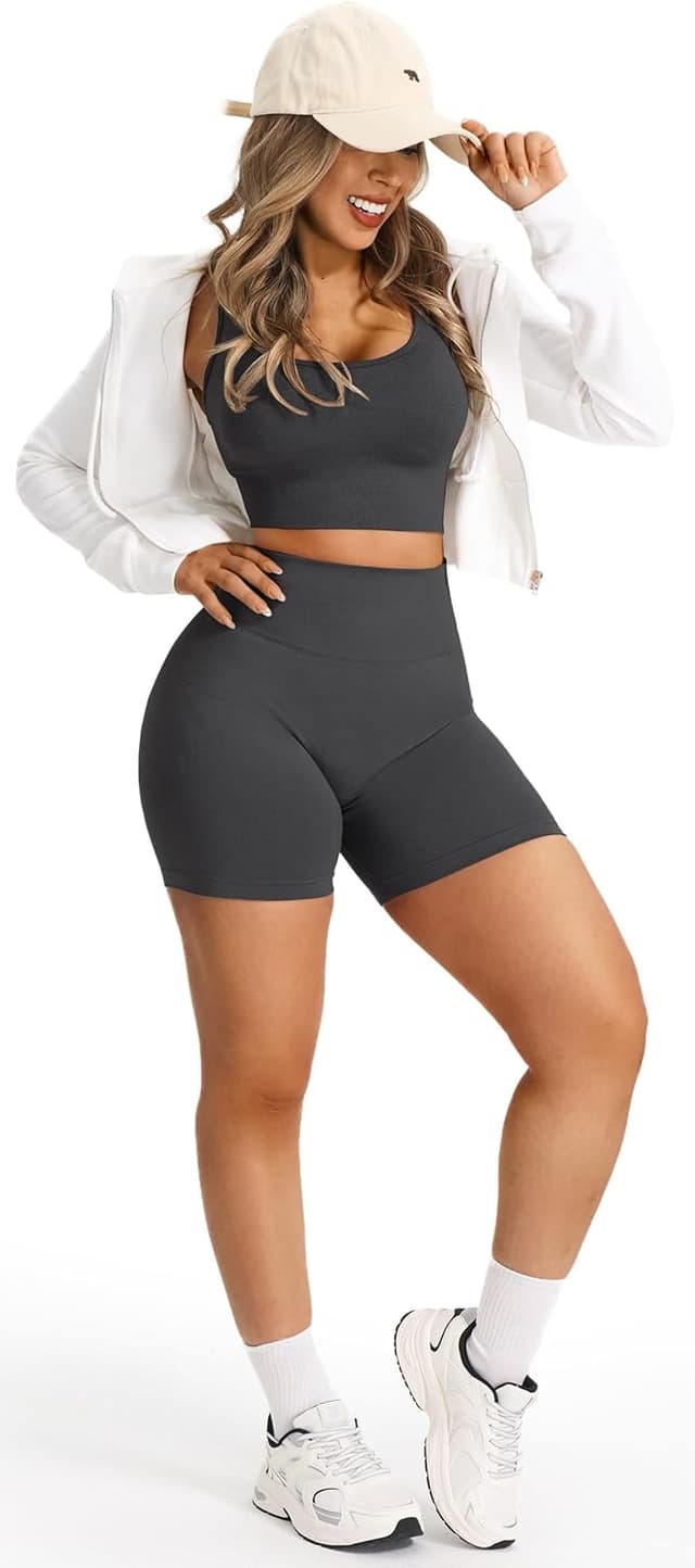 Detalle de JOYSPELS Seamless Gym Shorts for Women – High Waist Ruched Scrunch Bum Yoga & Running Shorts