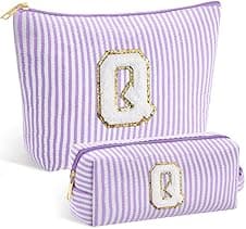 Detalle de SEFORICO Personalised Make Up Bag (Gold Glitter Chenille Initial) – Large Capacity A–Z Cosmetic Bag, 2 Pack