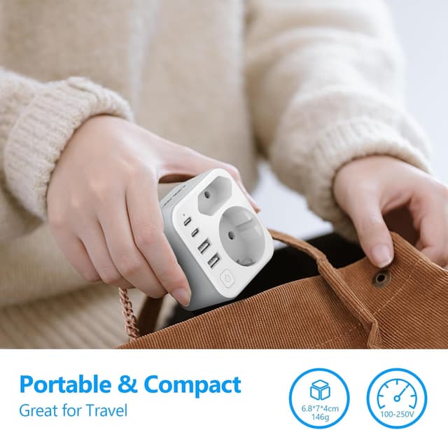 Thumbnail 6 de JSVER doppia spina per presa con 2 USB-A e 2 USB-C (3680W/16A) e interruttore