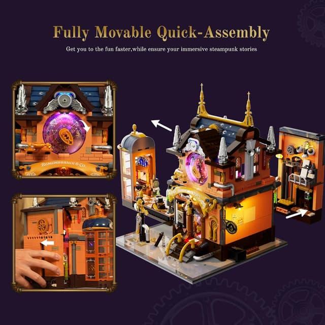 Detalle de Lumibricks Steampunk Memory Magic Zauberladen beleuchtetes Bauset (2056 Teile) – viktorianisches Fantasy-Modularhaus