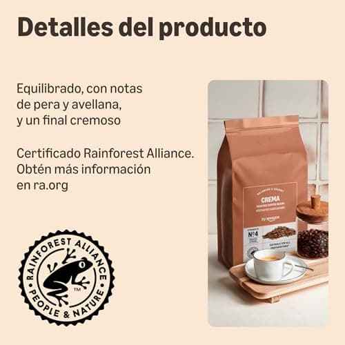 Detalle de by Amazon Crema Café en grano de tueste natural Intensidad 4 (Medio Fuerte), 1 kg