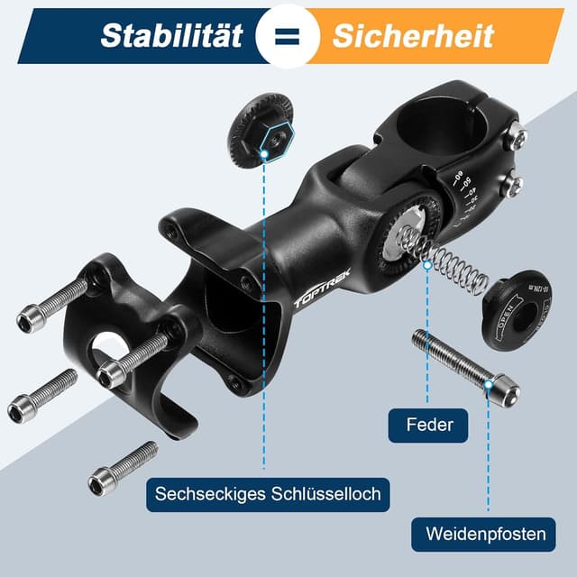 Detalle de toptrek Fahrradlenker Vorbau mit Lenkererhöhung (31,8 mm/110 mm, verstellbar, Aluminium)